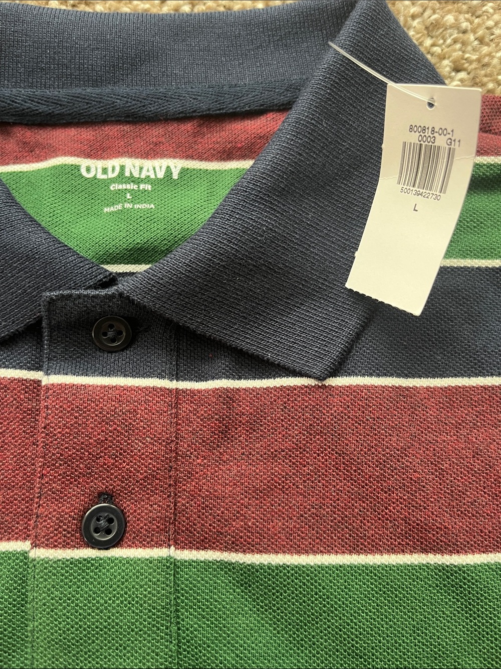 Old Navy Men's Striped Polo - Burgundy, Green & Black - Picture 8 of 8